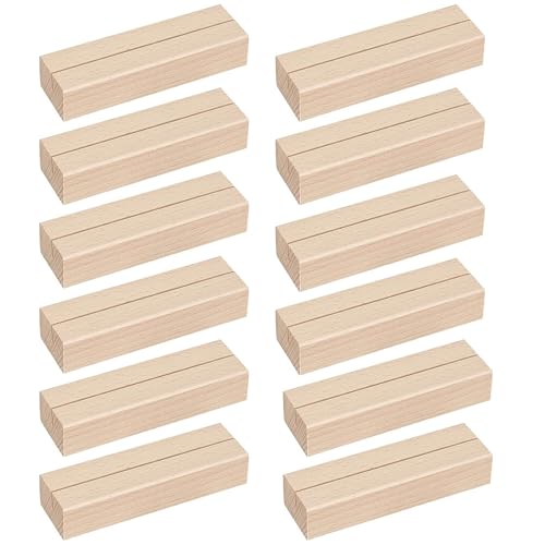 12 Stück Tischkarte Inhaber, 10x3x2cm Natürliches Massivholz Kartenhalter Platzkarte, Naturkarton Kraftkarton Tischkarten für Hochzeit Tischnummer Tischkarte Platzkartenhalter Fotoständer von fengman123