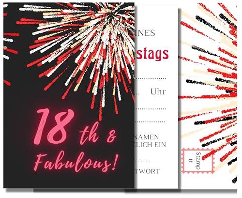 EINLADUNGEN 18 Geburtstag Klappkarten A6 mit farbigem Umschlag 10er Pack Einladungskarten Kartenset pink rot gold 18. Jahre Geburtstagsfeier Jungen Mädchen Erwachsene von Feste Feiern von festefeiern-shop.de