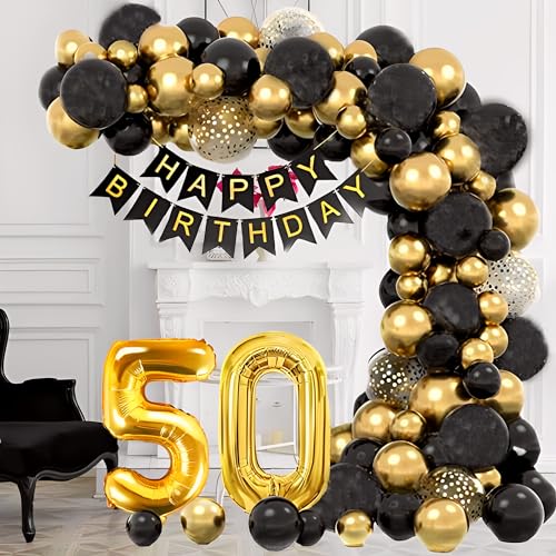 Ballonbogen mit Pumpe, Luftballons guirlande schwarz und gold für Geburtstagsdekoration, dekoratives Ballonbogen-Set (50 Jahren) von Festilovers