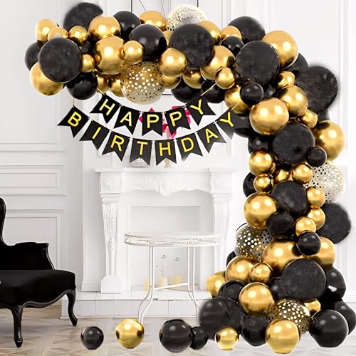 Ballonbogen mit Pumpe, Luftballons guirlande schwarz und gold für Geburtstagsdekoration, dekoratives Ballonbogen-Set (einfacher Bogen) von Festilovers