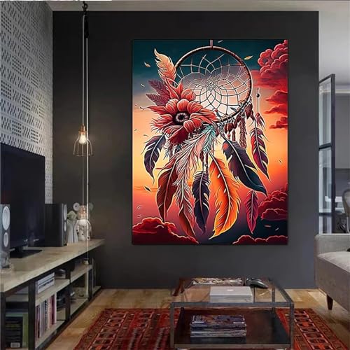 fghgbf 5D Diamond Painting Feder Blume,DIY Diamant Painting Bilder Kit Crystal Kreuzstich Stickerei Erwachsene Kinder Malen nach Zahlen Arts für Home Wand Dekoration Round Drill,50x60cm von fghgbf