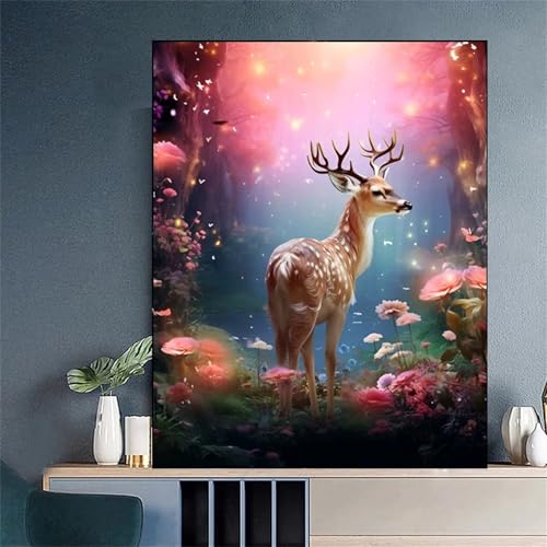 fghgbf 5D Diamond Painting Tiere Hirsche,DIY Diamant Painting Bilder Kit Crystal Kreuzstich Stickerei Erwachsene Kinder Malen nach Zahlen Arts für Home Wand Dekoration Square Drill,50x60cm von fghgbf