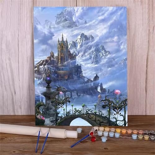 fghgbf Berglandschaft Malen Nach Zahlen Erwachsene,DIY Framed DIY Handgemalt Ölgemälde Kit Paint by Numbers Adult Mit Pinseln und Acrylfarbe für Geschenk Heimdekoration 40x50cm von fghgbf