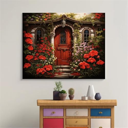 fghgbf Blumenansicht Malen Nach Zahlen Erwachsene,DIY Framed DIY Handgemalt Ölgemälde Kit Paint by Numbers Adult Mit Pinseln und Acrylfarbe für Geschenk Heimdekoration 55x70cm von fghgbf