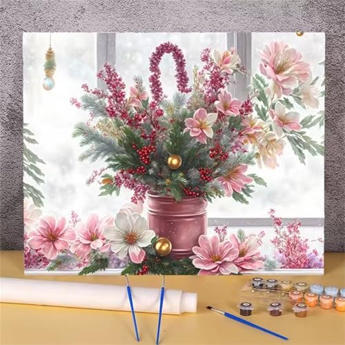 fghgbf Blumenkorb Malen Nach Zahlen Erwachsene,DIY Framed DIY Handgemalt Ölgemälde Kit Paint by Numbers Adult Mit Pinseln und Acrylfarbe für Geschenk Heimdekoration 30x40cm von fghgbf