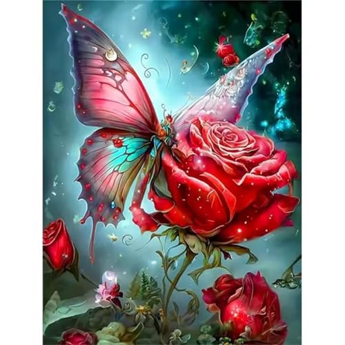 fghgbf Blumenschmetterling Malen Nach Zahlen Erwachsene,DIY Framed DIY Handgemalt Ölgemälde Kit Paint by Numbers Adult Mit Pinseln und Acrylfarbe für Geschenk Heimdekoration 30x40cm von fghgbf