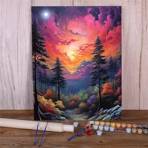 fghgbf Bunte Baumlandschaft Malen Nach Zahlen Erwachsene,DIY Framed DIY Handgemalt Ölgemälde Kit Paint by Numbers Adult Mit Pinseln und Acrylfarbe für Geschenk Heimdekoration 30x40cm von fghgbf