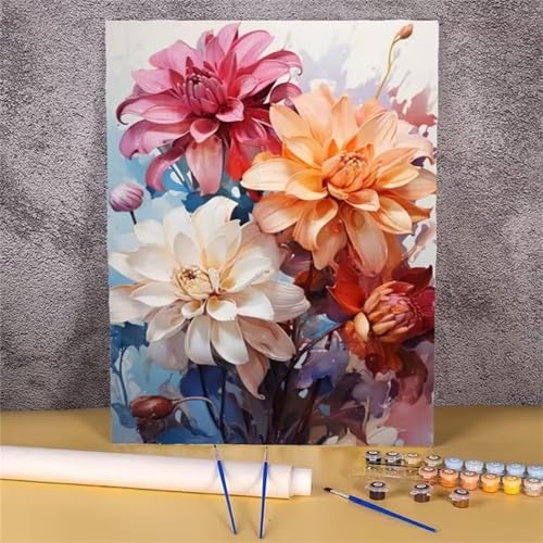 fghgbf Bunte Blumen Malen Nach Zahlen Erwachsene,DIY Framed DIY Handgemalt Ölgemälde Kit Paint by Numbers Adult Mit Pinseln und Acrylfarbe für Geschenk Heimdekoration 30x40cm von fghgbf