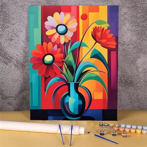 fghgbf Bunte Blumen Malen Nach Zahlen Erwachsene,DIY Framed DIY Handgemalt Ölgemälde Kit Paint by Numbers Adult Mit Pinseln und Acrylfarbe für Geschenk Heimdekoration 30x40cm von fghgbf