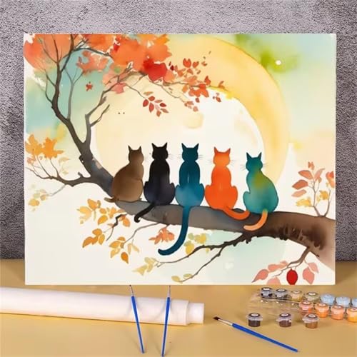 fghgbf Bunte Katzen Malen Nach Zahlen Erwachsene,DIY Framed DIY Handgemalt Ölgemälde Kit Paint by Numbers Adult Mit Pinseln und Acrylfarbe für Geschenk Heimdekoration 30x40cm von fghgbf