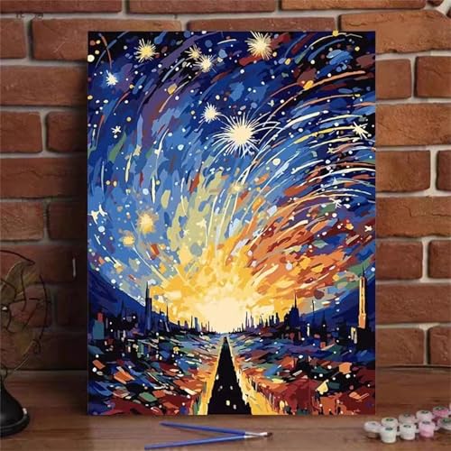 fghgbf Bunte Sterne in der Nacht Malen Nach Zahlen Erwachsene,DIY Framed DIY Handgemalt Ölgemälde Kit Paint by Numbers Adult Mit Pinseln und Acrylfarbe für Geschenk Heimdekoration 30x40cm von fghgbf