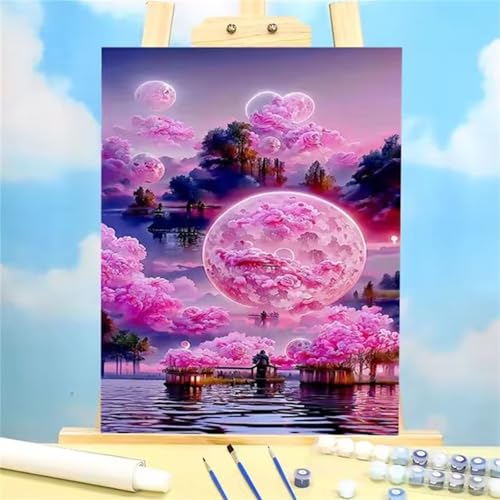 fghgbf Fantasie-Rosa-Landschaft Malen Nach Zahlen Erwachsene,DIY Framed DIY Handgemalt Ölgemälde Kit Paint by Numbers Adult Mit Pinseln und Acrylfarbe für Geschenk Heimdekoration 30x40cm von fghgbf