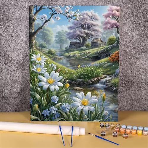 fghgbf Florascape Malen Nach Zahlen Erwachsene,DIY Framed DIY Handgemalt Ölgemälde Kit Paint by Numbers Adult Mit Pinseln und Acrylfarbe für Geschenk Heimdekoration 30x40cm von fghgbf