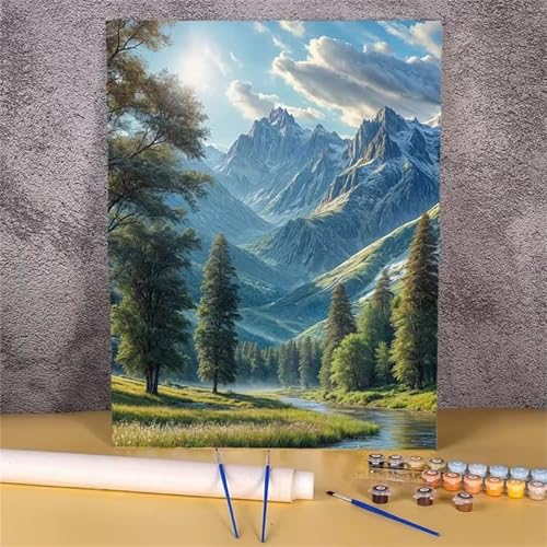 fghgbf Gebirgsbaumlandschaft Malen Nach Zahlen Erwachsene,Without Framed DIY Handgemalt Ölgemälde Kit Paint by Numbers Adult Mit Pinseln und Acrylfarbe für Geschenk Heimdekoration 30x40cm von fghgbf