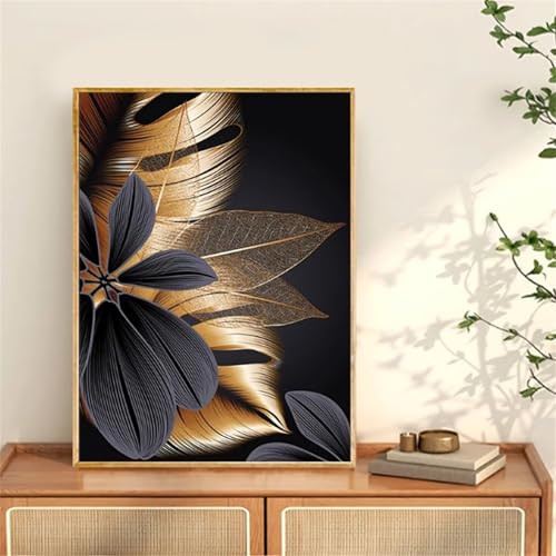 fghgbf Goldene Blätter 5D Diamond Painting,Diamond Painting Erwachsene,Round Drill DIY Kunst Handwerk Diamond Painting Set Diamant Cross Stickerei Malerei Kits für Zuhause Dekor 40x50cm von fghgbf