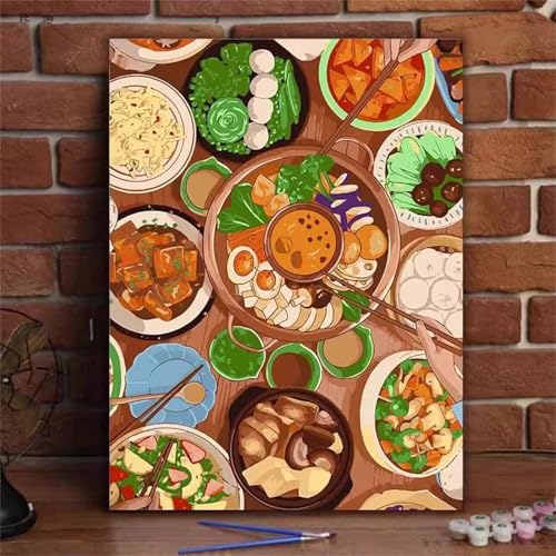 fghgbf Köstlicher Hotpot Malen Nach Zahlen Erwachsene,DIY Framed DIY Handgemalt Ölgemälde Kit Paint by Numbers Adult Mit Pinseln und Acrylfarbe für Geschenk Heimdekoration 30x40cm von fghgbf