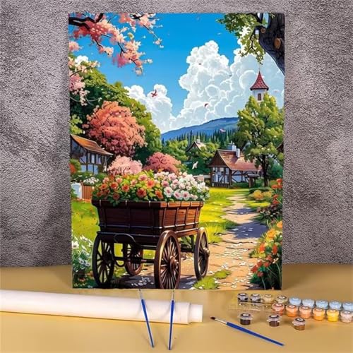 fghgbf Ländliche Landschaft Malen Nach Zahlen Erwachsene,Without Framed DIY Handgemalt Ölgemälde Kit Paint by Numbers Adult Mit Pinseln und Acrylfarbe für Geschenk Heimdekoration 30x40cm von fghgbf