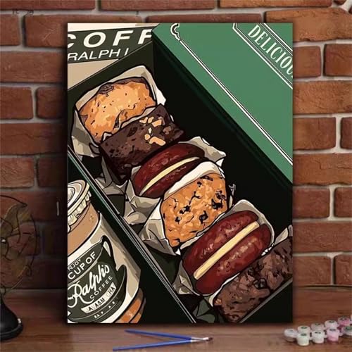 fghgbf Leckeres Dim Sum Malen Nach Zahlen Erwachsene,DIY Framed DIY Handgemalt Ölgemälde Kit Paint by Numbers Adult Mit Pinseln und Acrylfarbe für Geschenk Heimdekoration 30x40cm von fghgbf