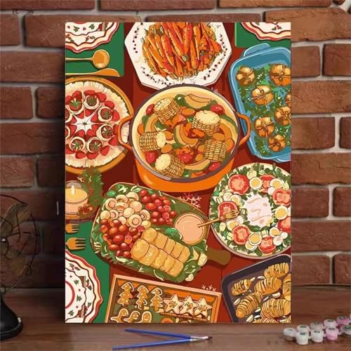 fghgbf Leckeres Essen Malen Nach Zahlen Erwachsene,DIY Framed DIY Handgemalt Ölgemälde Kit Paint by Numbers Adult Mit Pinseln und Acrylfarbe für Geschenk Heimdekoration 45x60cm von fghgbf