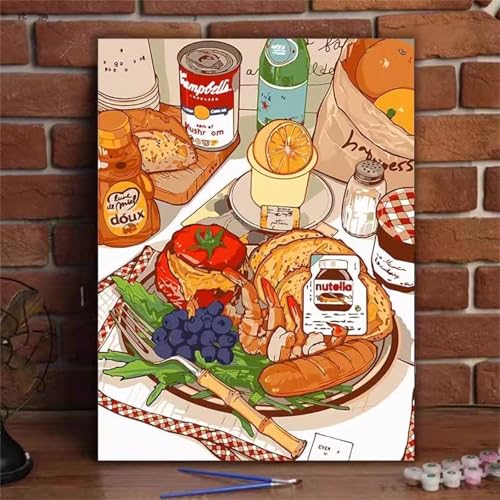 fghgbf Leckeres Essen Malen Nach Zahlen Erwachsene,DIY Framed DIY Handgemalt Ölgemälde Kit Paint by Numbers Adult Mit Pinseln und Acrylfarbe für Geschenk Heimdekoration 45x60cm von fghgbf