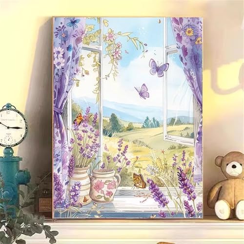 fghgbf Lila Schmetterling Malen Nach Zahlen Erwachsene,DIY Framed DIY Handgemalt Ölgemälde Kit Paint by Numbers Adult Mit Pinseln und Acrylfarbe für Geschenk Heimdekoration 30x40cm von fghgbf