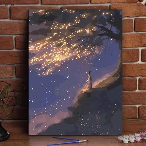 fghgbf Nachtlandschaft Malen Nach Zahlen Erwachsene,DIY Framed DIY Handgemalt Ölgemälde Kit Paint by Numbers Adult Mit Pinseln und Acrylfarbe für Geschenk Heimdekoration 40x50cm von fghgbf