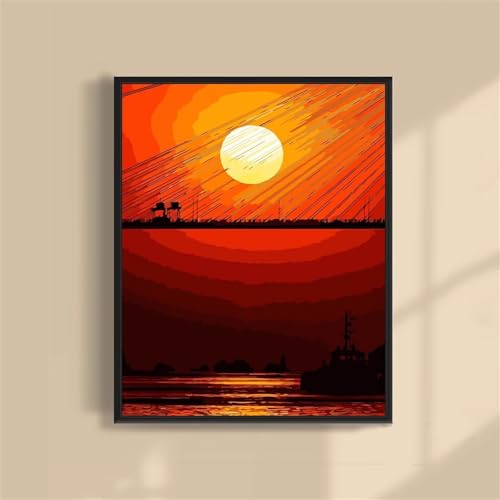 fghgbf Roter Sonnenuntergang Malen Nach Zahlen Erwachsene,Without Framed DIY Handgemalt Ölgemälde Kit Paint by Numbers Adult Mit Pinseln und Acrylfarbe für Geschenk Heimdekoration 40x50cm von fghgbf