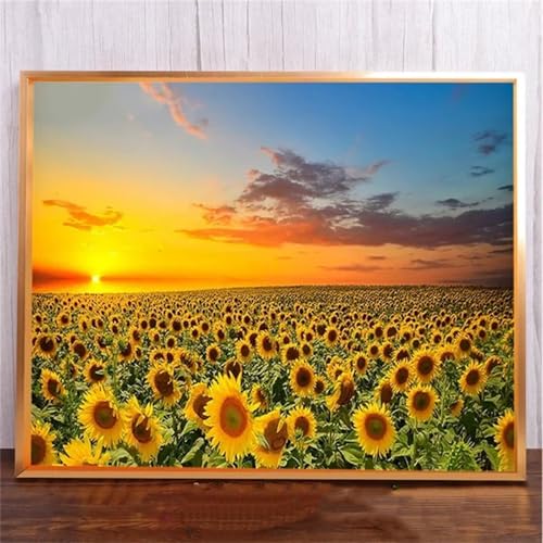 fghgbf Sonnenblumenlandschaft 5D Diamond Painting Set Diamond Painting Bastelset Square Drill für Erwachsene Diamant Malerei für Wohnzimmer und Schlafzimmer Wanddeko 100x130cm von fghgbf