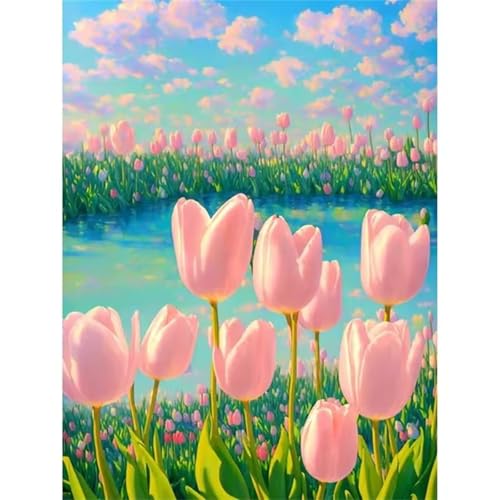 fghgbf Tulpensee Malen Nach Zahlen Erwachsene,Without Framed DIY Handgemalt Ölgemälde Kit Paint by Numbers Adult Mit Pinseln und Acrylfarbe für Geschenk Heimdekoration 50x65cm von fghgbf