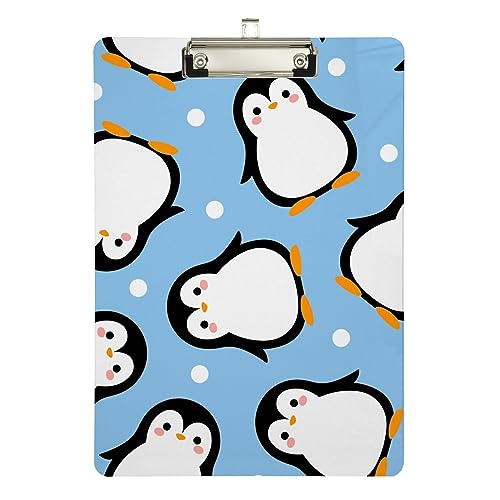 Klemmbretter Pinguin auf blauem Klemmbrett, flache Klemmbretter für Büro, A4, Briefgröße, 2,5 x 22,9 cm, silberfarbener Clip von fifbird