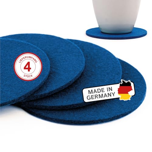 filzbrand Filz Untersetzer rund für Gläser, Filzuntersetzer 4 Stück (4er Set), Ø 10 cm in enzianblau, 3 mm dick, Glasuntersetzer, Getränkeuntersetzer aus Designfilz 100% Wolle – Made in Germany von filzbrand