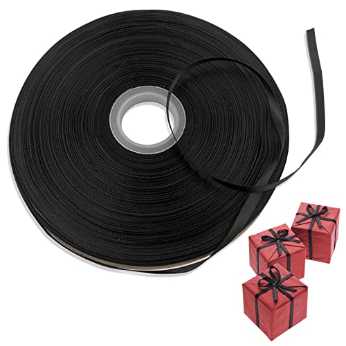 findTop Doppelseitiges Polyester-Satinband für Geschenkverpackungen, Ornamente, Partygeschenke und Bastelbedarf, 91 m lang, 6,3 mm breit, Schwarz von findTop