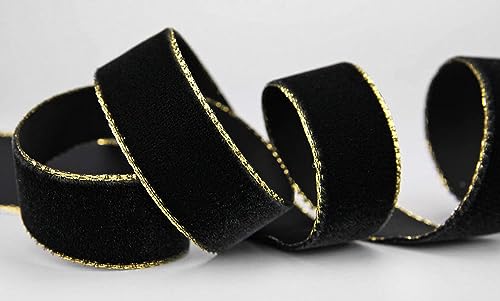 10 m x 16 mm Samtband 725G SCHWARZ Gold Samt mit Goldkante Velvet Velour Geschenkband Schleifenband elegant Geschenkverpackung Dekoration Weihnachten Band Nähen von finemark