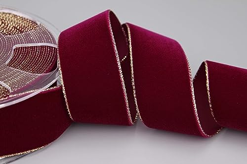 10 m x 36 mm Samtband 424G BORDEAUX Gold Samt mit Goldkante Velvet Velour Geschenkband Schleifenband elegant Geschenkverpackung Dekoration Weihnachten Band Nähen von finemark