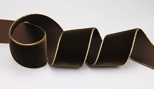 10 m x 36 mm Samtband 429G DUNKELBRAUN Gold Samt mit Goldkante Velvet Velour Geschenkband Schleifenband elegant Geschenkverpackung Dekoration Weihnachten Band Nähen von finemark