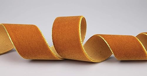 10 m x 36 mm Samtband 447G HELLBRAUN Gold Samt mit Goldkante Velvet Velour Geschenkband Schleifenband elegant Geschenkverpackung Dekoration Weihnachten Band Nähen von finemark