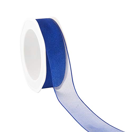 20 m x 25 mm Dekoband CHIFFON BLAU 77 mit Draht Geschenkband Schleifenband transparent Organza Premium Drahtkantenband Hochzeit Geburtstag Chiffonband einfarbig von finemark