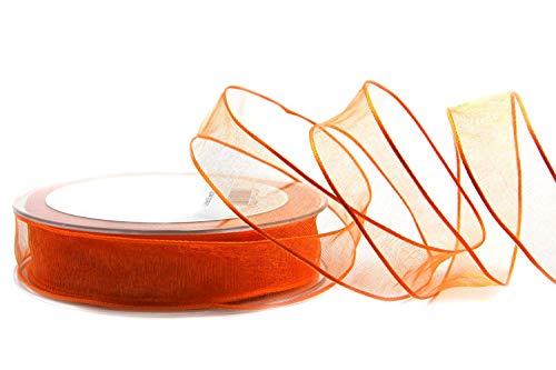 20 m x 25 mm Dekoband CHIFFON ORANGE Geschenkband Schleifenband transparent Organza mit formstabilen Kanten Premium Qualität Hochzeit Geburtstag Chiffonband einfarbig von finemark