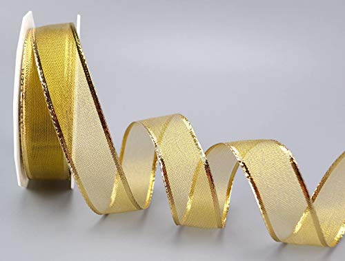 20 m x 25 mm Dekoband LUX GOLD glänzend transparent Schleifenband Geschenkband mit Draht Drahtkantenband Weihnachten metallisch mit Glanz Kante elegant Christmas Ribbon metallic von finemark