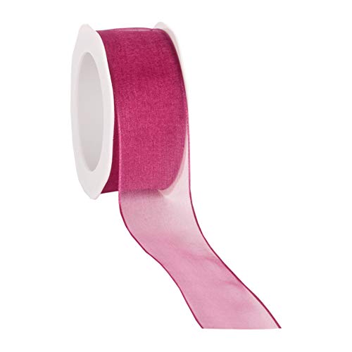 20 m x 38 mm Dekoband CHIFFON FUCHSIA 55 mit Draht Geschenkband Schleifenband transparent Organza Premium Drahtkantenband Hochzeit Geburtstag Chiffonband einfarbig von finemark