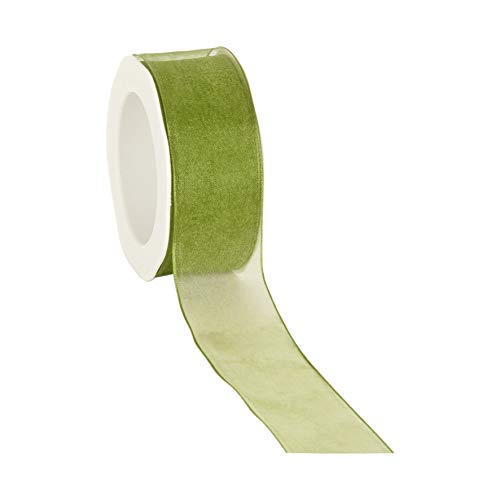 20 m x 38 mm Dekoband CHIFFON GRASGRÜN 24 mit Draht Geschenkband Grün Schleifenband transparent Organza Premium Drahtkantenband Hochzeit Geburtstag Chiffonband einfarbig von finemark