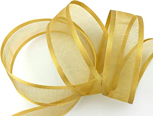 25 m x 25 mm Chiffonband mit Satin Kante GOLD (18) Beige Chiffon Dekoband Schleifenband Geschenkband Halbtransparent Glänzend ohne Draht Organza von finemark