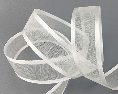 25 m x 25 mm Chiffonband mit Satin Kante IVORY ELFENBEIN Creme (02) Chiffon Dekoband Schleifenband Geschenkband Halbtransparent Glänzend ohne Draht Organza von finemark