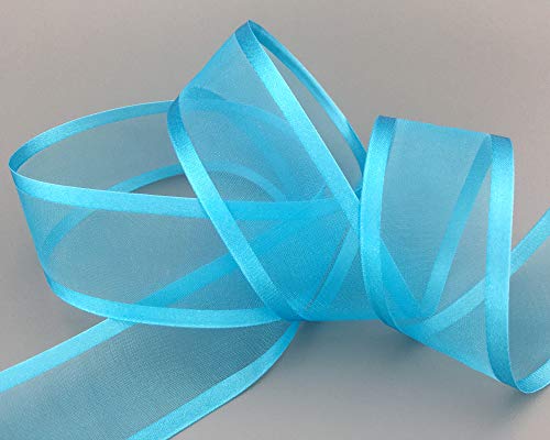 25 m x 38 mm Chiffonband mit Satin Kante TÜRKIS (72) Chiffon Türkisblau Blau Dekoband Schleifenband Geschenkband Halbtransparent Glänzend ohne Draht Organza von finemark