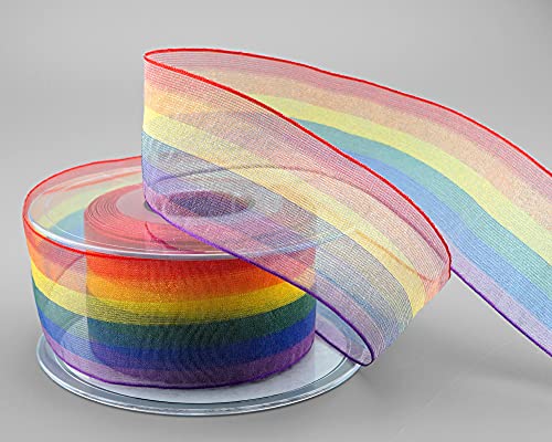 25 m x 40 mm Dekoband Chiffon Rainbow Regenbogen LGBTQ mit 6 Farben Schleifeband gestreigt Geschenkband Liebe Frieden Stolz Toleranz Symbol Flagge Deko Band doppelseitig zum dekorieren nähen verpacken von finemark