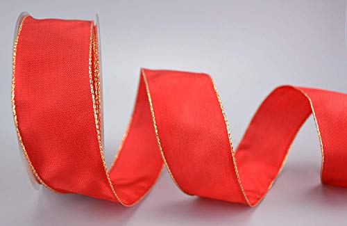 25 m x 40 mm Dekoband "Fairy Tale" ROT GOLD Drahtkantenband mit Lurex Metallgarn Schleifenband Goldkante Silberkante Geschenkband Weihnachten Stoffband Metallic glänzend von finemark