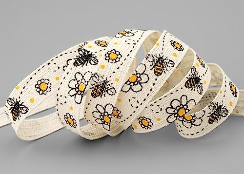 3 m x 15 mm Dekoband BIENEN BLUMEN Baumwolle CREME Geschenkband Baumwollband Natur Stoffband festes Schleifenband Frühling Sommer Ostern Sommerparty biologisch abbaubar umweltfreundlich von finemark