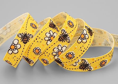 3 m x 15 mm Dekoband BIENEN BLUMEN Baumwolle GELB Geschenkband Baumwollband Natur Stoffband festes Schleifenband Frühling Sommer Ostern Sommerparty biologisch abbaubar umweltfreundlich von finemark