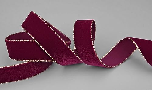 3 m x 16 mm Samtband 424G BORDEAUX Gold Samt mit Goldkante Velvet Velour Geschenkband Schleifenband elegant Geschenkverpackung Dekoration Weihnachten Band Nähen von finemark