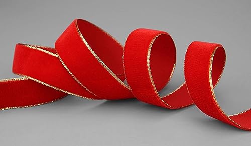 3 m x 16 mm Samtband 629G HELL ROT Gold Samt mit Goldkante Velvet Velour Geschenkband Schleifenband elegant Geschenkverpackung Dekoration Weihnachten Band Nähen von finemark